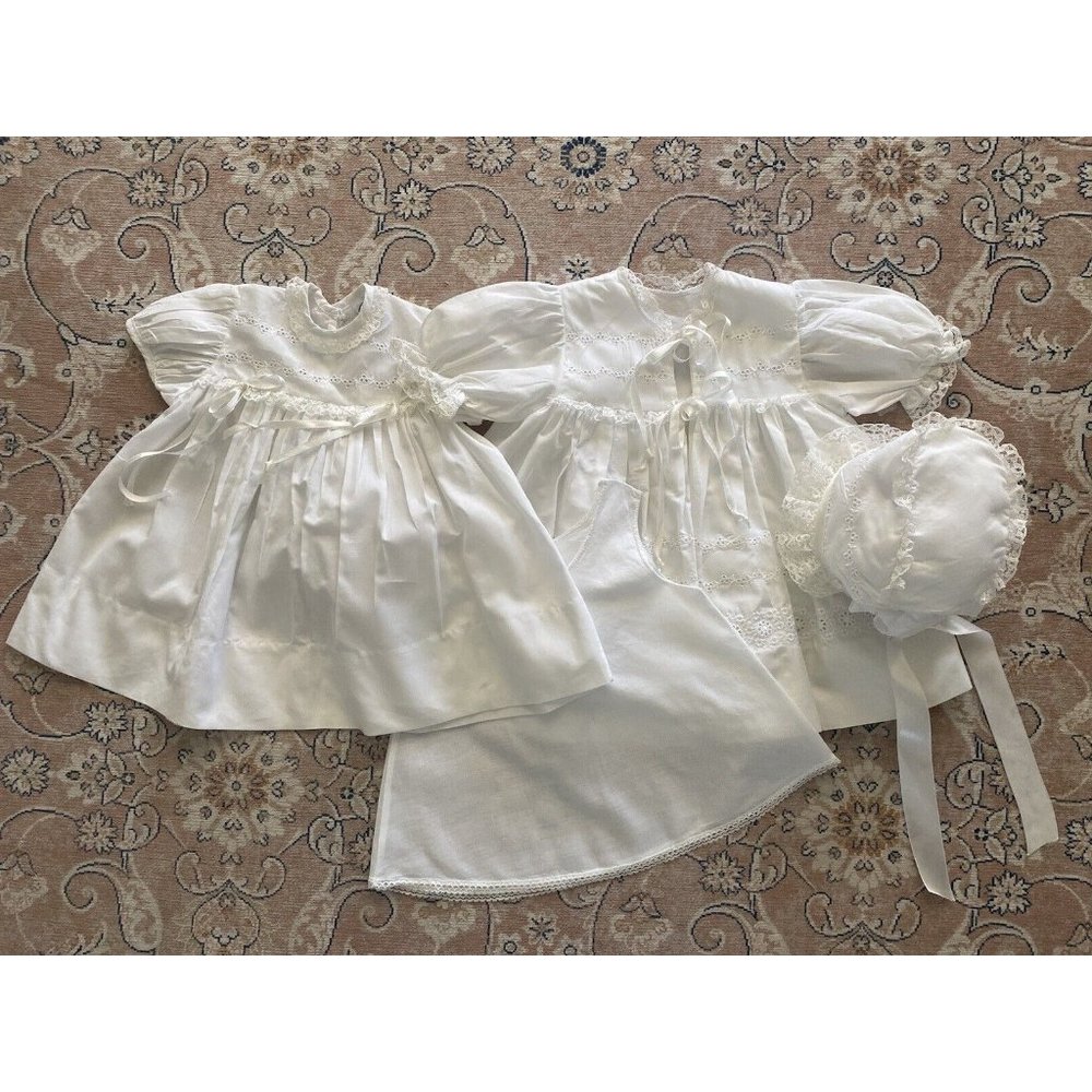 Madonna Baby‎ Girl Boy 4 Pc Baptism Dress Christening Set White Lace Vtg 0-3 Mos